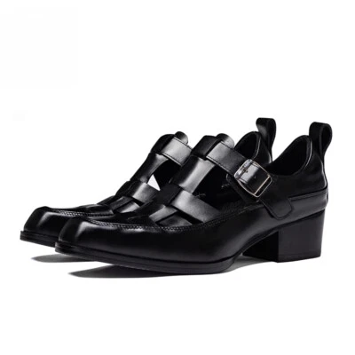 Sandalias transpirables de cuero de verano para hombre Baotou sandalias romanas de tacón alto con punta cuadrada Foto 1 de 4