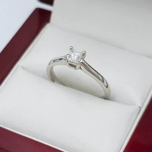 Platinum 1/3 Carat The Leo Natural Diamond Princess Cut Solitaire Ladies Ring - Picture 1 of 8