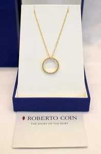 💥ROBERTO COIN 18k Yellow Gold & Diamond CIRCLE OF LIFE Pendant & Necklace 3.75g - Picture 1 of 12