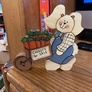 Wooden Decor Carrots For Sale Bunny Wheelbarrow Rabbit 6" long 5.5" tall - Picture 1 of 7