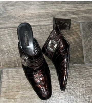 Mules Tudor Vintage Brighton Italia Marrón Estampado de Cocodrilo Charol Talla 10M Foto 1 de 4