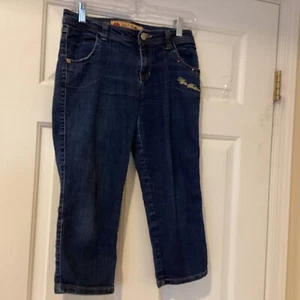 Apple Bottoms Jeans Capri Girls Sz 16 Denim Blue Rhinestones - Picture 1 of 5