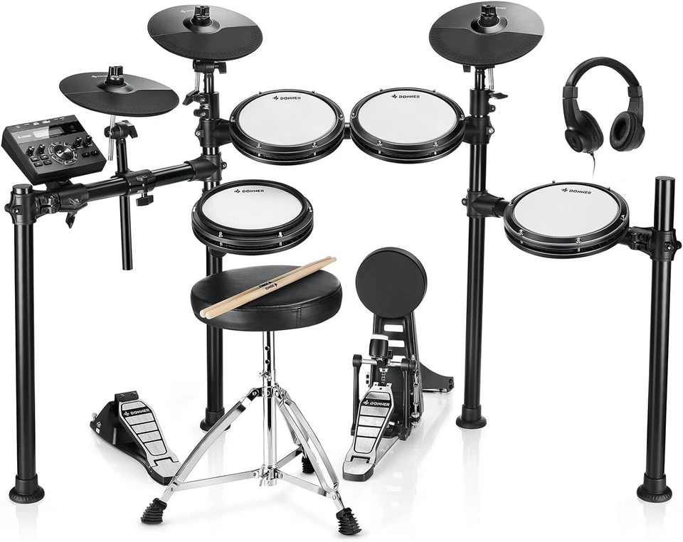 Donner DED-200 Electric Drum Kit Set Quiet Mesh Pads Dual Zone Snare With Throne - Image 1 of 4