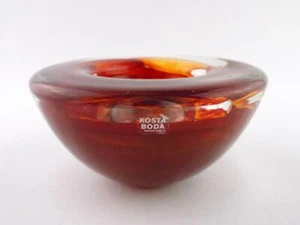 Kosta Boda Art Glass Atoll Votive Holder Red Swirls Anna Ehrner VERY GOOD COND - Picture 1 of 8