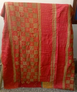 Vintage Indien Handmade Quilt Kantha Bedspread Throw Cotton Blanket Ralli Gudari - Picture 1 of 2