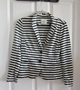 Loft Petite Button Up Long Sleeve Black and White Striped Top - Picture 1 of 10