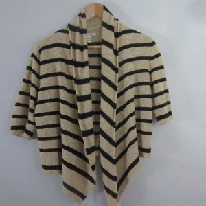 Kenneth Cole Womens Small Beige Black Striped SS Linen Cotton Open Crop Cardigan - Picture 1 of 6