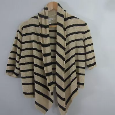 Cárdigan corto abierto Kenneth Cole para mujer pequeño beige negro a rayas SS lino algodón Foto 1 de 4