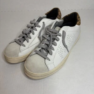 P448 John Weiß Leder Sneaker Leopardenmuster Absatz Freizeitschuhe - Bild 1 von 10