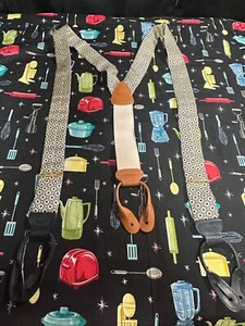 Trafalgar Beige Green Geometric Adjustable Suspenders - Picture 1 of 2