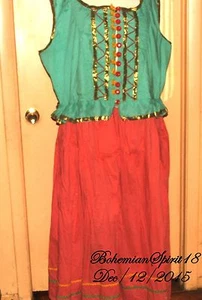 VINTAGE 1940's EAST EUROPE HANDMADE RED CORAL TURQUOISE COUNTRY XX LARGE DRESS - Picture 1 of 11