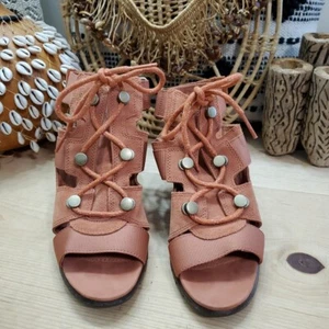 Sorel Nadia Damenschuhe 7 teakbraune Wildleder-Schnürsandalen Blockabsatz - Bild 1 von 12