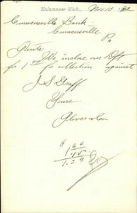 1892 Kalamazoo Michigan (MI) Curwensville Bank J.S. Graff - Bild 1 von 2