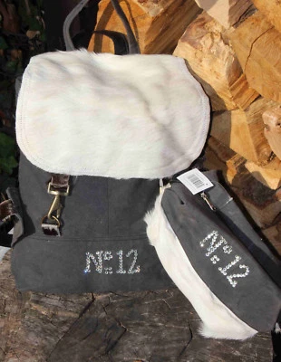 Kuhfell Rucksack * Canvas * No.12 * Grau *  Gratis passende Kulturtasche dabei - Bild 1 von 4