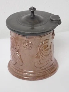 Tolle alte Tabakdose Steinzeug mit Zinndeckel um 1860 in sehr schöner Erhaltung - Bild 1 von 8