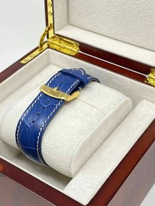 Custom Blue Leather Band With 24k Gold Plated Buckle For Apple Watch 42 44 45 49 - Picture 1 of 4