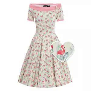 Dolly and Dotty Darlene 50's Dress- Cream Flamingo Print - Picture 1 of 9