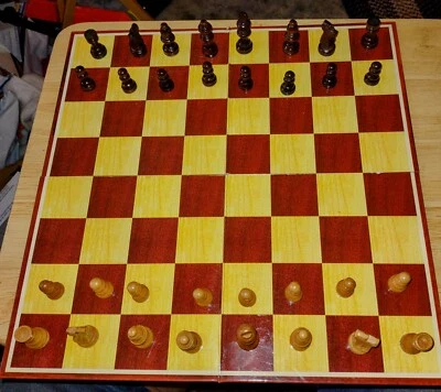 #57C VINTAGE Travel Chess Hand Carved Chess Set Folding Board  - Image 1 of 4