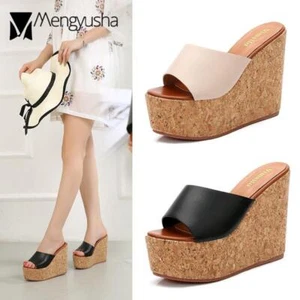 Klassische Designer Sandalen Damen Plateau Keilabsatz Hausschuhe 7 cm Muffins Mädchen einfarbig - Bild 1 von 26