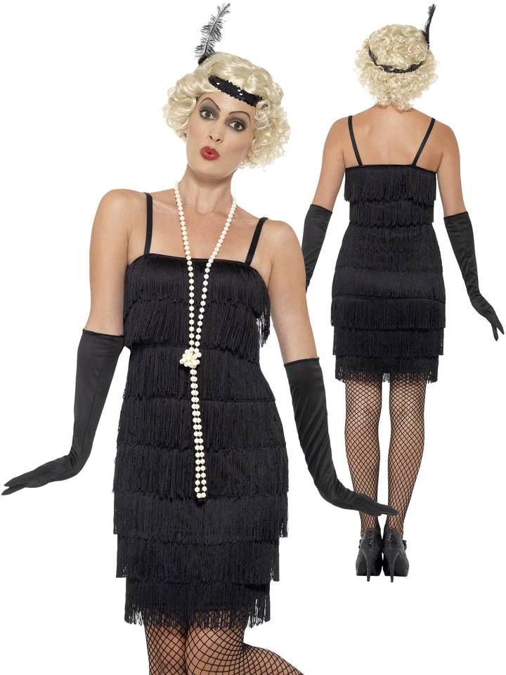 Short Black Flapper Fancy Dress Ladies 20s Costume Hen Party Ideas Smiffys 45498 M - Medium