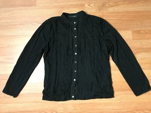 Effetto F Cashmere Collection Blouse Womens M Black Pleated Button Front Knit - Picture 1 of 12