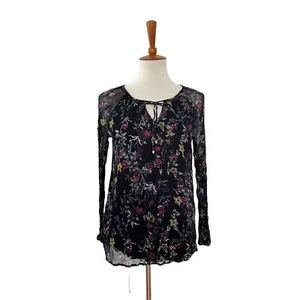 Sundance Damen Blumen Langarm Bluse Oberteil transparent schwarz M Medium - Bild 1 von 7