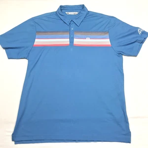 TRAVIS MATHEW Polo Shirt Men XL Blue Retro Disco Striped Pima Golf Logo Fortune  - Picture 1 of 16