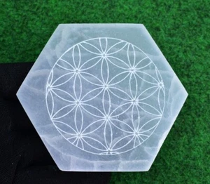 Selenite Crystal Flower of life Engraved Charging Cleansing Plate Disk UKBUY #6 - Picture 1 of 4