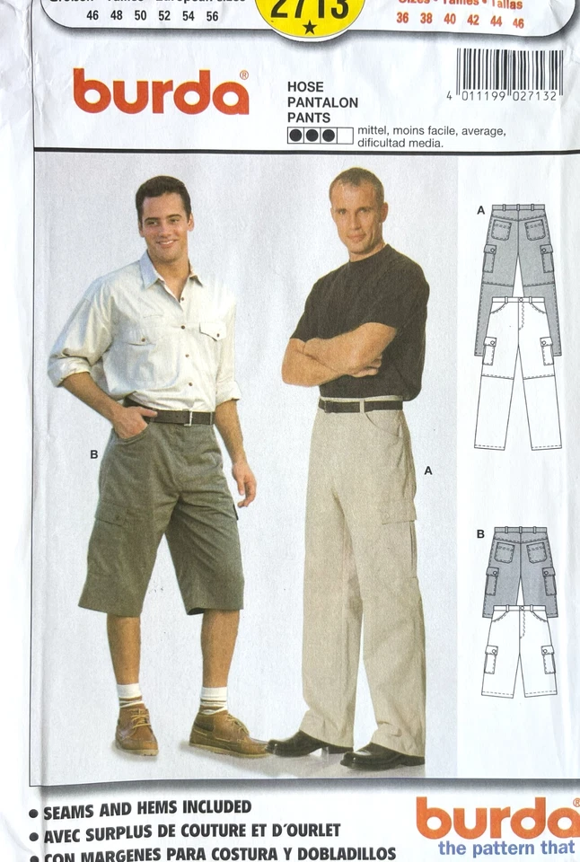 1990's Burda Men's Pants,Shorts Pattern 2713 Size 36-46 UNCUT - Image 1 of 2