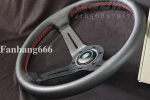 14'NARDI  Mid-deep Perforated Leather Black Spoke Racing Sport Steering Wheel - Bild 1 von 10