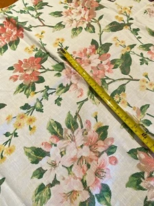 VINTAGE YELLOW FLORAL BARKCLOTH CURTAINS / FABRIC 41" WIDE X 27 1/2" LONG - Picture 1 of 7
