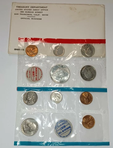 1968 US Mint 10 Coin Uncirculated Set Complete Philadelphia & Denver OGP Cover