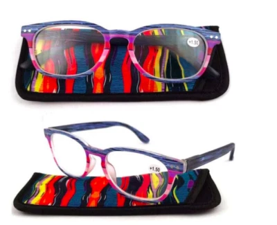 New/Ladies/Mens Tropical Spring Hinged Reading Glasses with matching case
