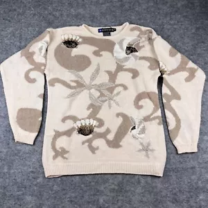 Vtg IB Diffusion Sweater Beaded Pearls Seashells Size XS Cream Ramie Linen Blend - Picture 1 of 12