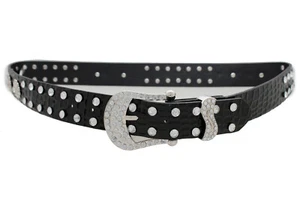 Women Belt Black Western Fashion Waist Jeans Pant Loop Flower Bling Charms S M - Picture 1 of 12