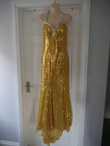 Gold Sequin Ball Gown Size 12 Dress Fishtail Beaded Grace Karin Evening Prom - Picture 1 of 14
