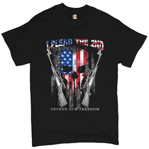 I Plead The 2nd Defend Our Freedom T-shirt American Flag Skull Face Men's Tee - Picture 1 of 49