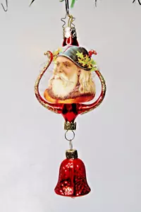 Modern Glass Scrap Paper ST NICK HEAD on Lire w Bell Christmas Ornament Germany - Picture 1 of 6