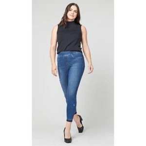 SPANX Distressed Ombre Ankle Pull On Skinny Jeans in Dark Wash Size Large - Picture 1 of 9