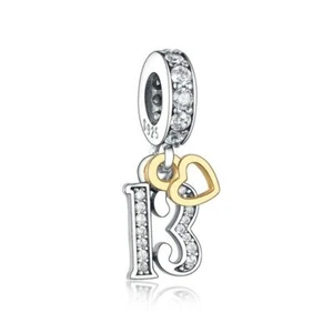 S925 Silver & Gold Pl Hanging 13th Milestone Birthday Charm by YOUnique Designs - Bild 1 von 2