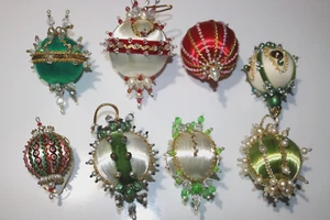 8 Push Pin Satin Sequin Beads Ball Ornaments Homemade Vintage - Picture 1 of 7
