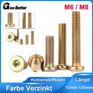 Flat Head Screws M6 M8 Furniture Screws Hex Socket Steel Zinc Plated Flat Head - Picture 1 of 51