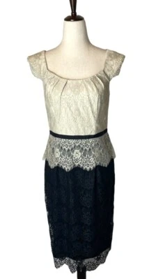 Vestido Maggy London para mujer 6 marfil negro encaje superpuesto manga gorra funda peplum Foto 1 de 4