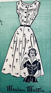 Abito vintage anni '50 Marian Martin svasato con colletto ad ala opzionale 9167 taglia 16 busto 34" - Foto 1 di 9