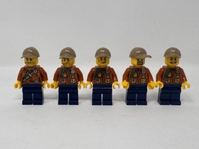 LEGO City Jungle Explorer Minifigure Lot of 5 Brown Jacket Kepi Hat Heads