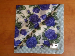 VTG New Renoma Paris Thin Cotton Purple Rose Print Handkerchief Pocket Square - Picture 1 of 4