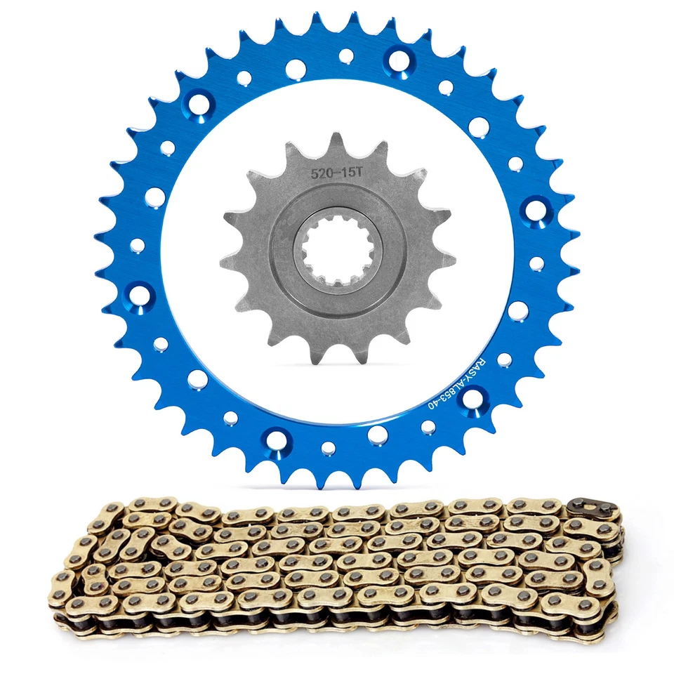 520 Pitch 15T Steel 40T Aluminum Sprocket Chain Kit for Yamaha WR400 TT500 Blue - Изображение 1 из 4