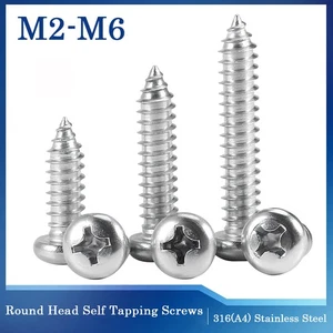 M2 M3 M4 M5-M8 Round Pan Head Phillips Self Tapping Screws A4 Stainless Steel - Picture 1 of 74