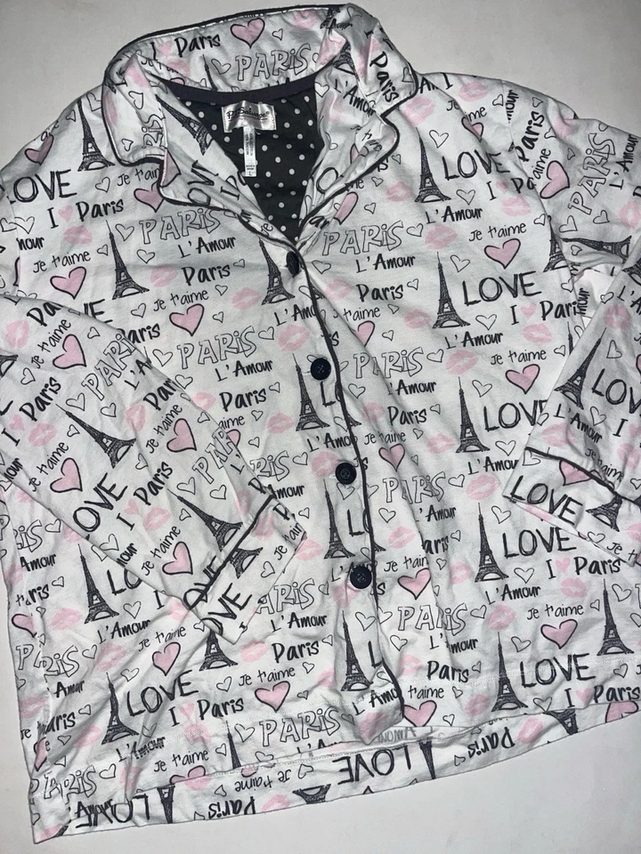JUEGO DE PIJAMA A JUEGO VINTAGE PIJAMA SALVAGE MUJER I LOVE PARIS COQUETTE TALLA: L Foto 1 de 4