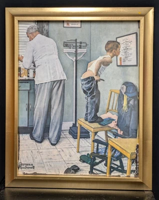 ☑️Litho vintage 1972 - Before the Shot emoldurado Norman Rockwell arte de parede decoração para casa - Imagem 1 de 4
